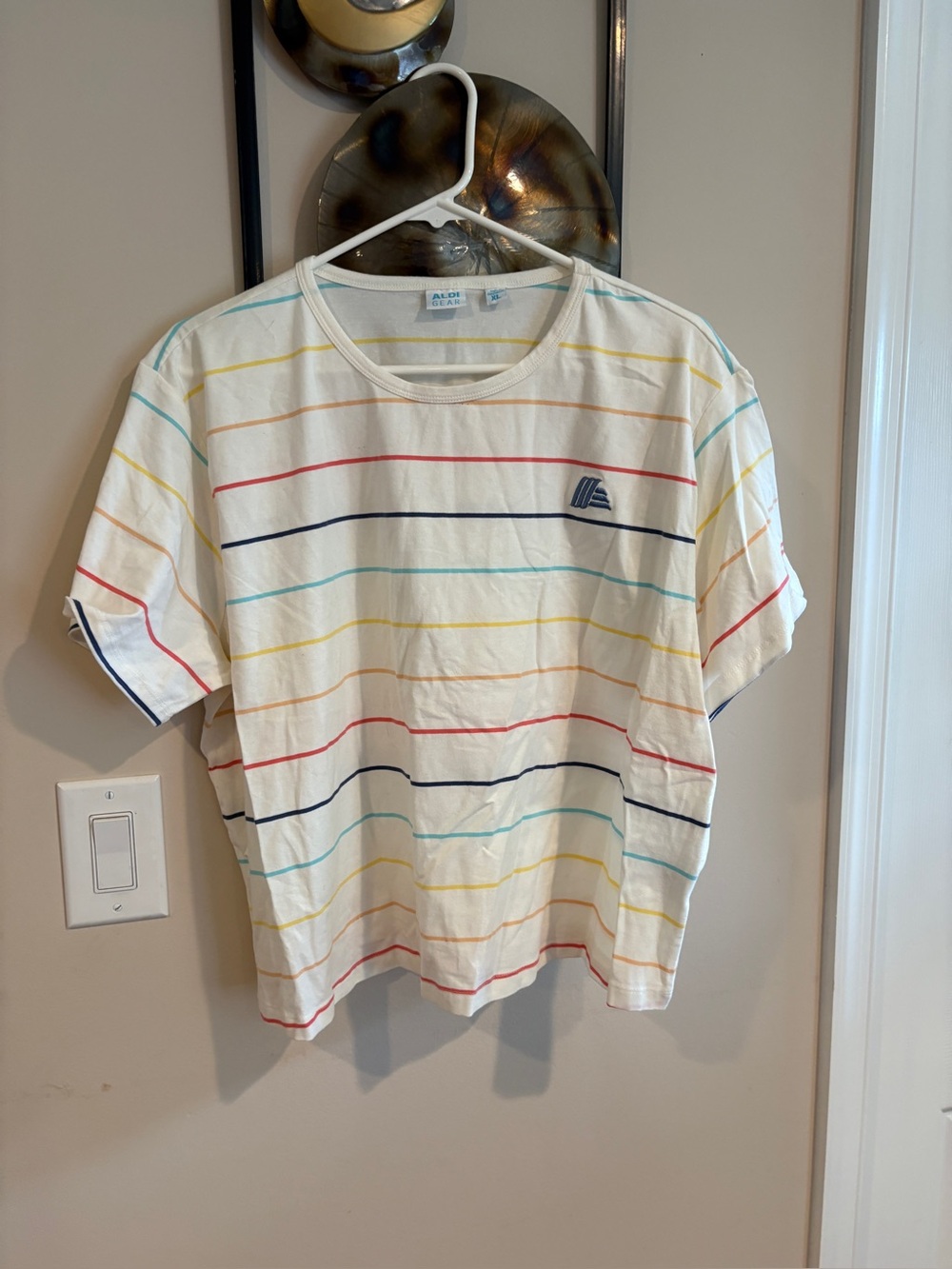 Womens White Multi-Stripe Short Sleeve Tee